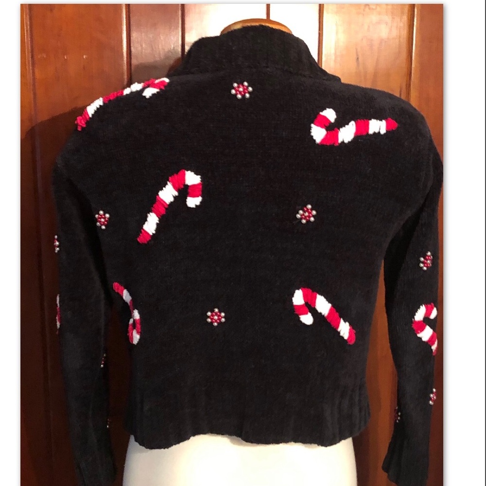 PETITE •CANDY CANE BEADED KNIT CARDIGAN - Picture 2 of 6